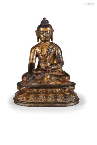 A GILT-BRONZE FIGURE OF SHAKYAMUNI, CHINA, MING DYNASTY