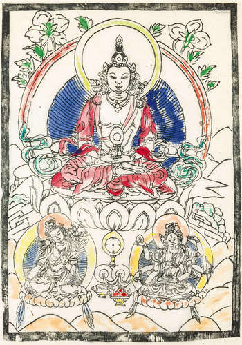 TEN INK ON PARCHMENT DRAWING, TIBET, 19TH CENTURY