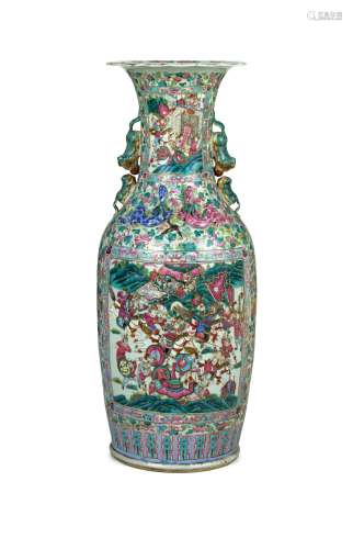 A RARE AND VERY LARGE PAIR OF CANTON 'FAMILLE ROSE' PORCELAIN BALUSTER VASES, CHINA, QING DYNASTY, 19TH CENTURY