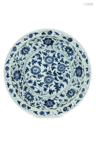 A LARGE BLUE AND WHITE PORCELAIN DISH, CHINA, YUAN STYLE