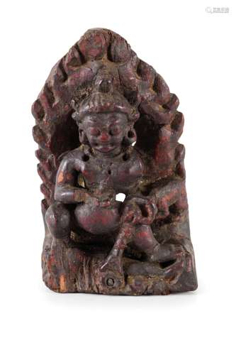 A PAINTED WOOD FIGURE OF KUBERA,INDIA, 18TH CENTURY