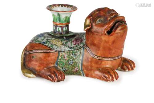 A FINE PAIR OF FIGURES OF CANDLE-HOLDERS SHAPED AS DOGS, CHINA, QING DYNASTY, JAJING PERIOD (1796-1820) (2)