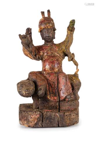 A PAINTED AND GILD WOOD FIGURE, CHINA, QING DYNASTY (1644-1911)