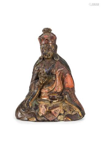 A PAINTED WOOD FIGURE, TIBET, 17TH-18TH CENTURY