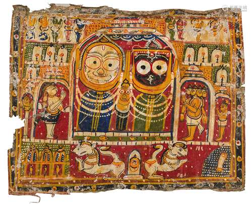 AN INDIAN PAINTING ON COTTON, WITH FIGURES, INDIA, 18TH CENTURY