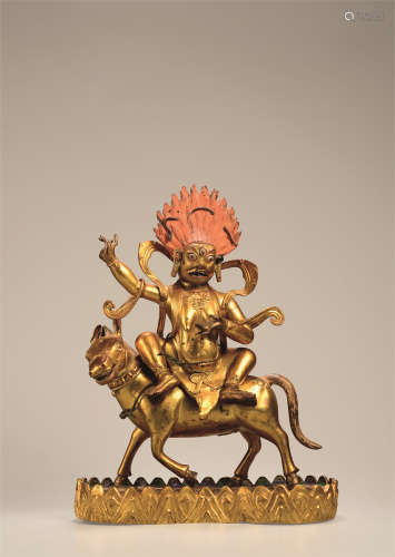 清中期 铜鎏金吉祥天母像