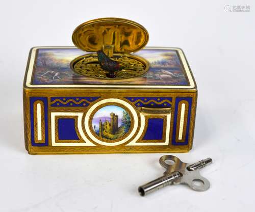 German Enamel Singing Bird Music Box