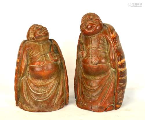 Pair Chinese Bamboo Carving Figures