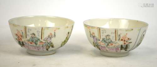 Pair Chinese Famille Rose Rice Bowls