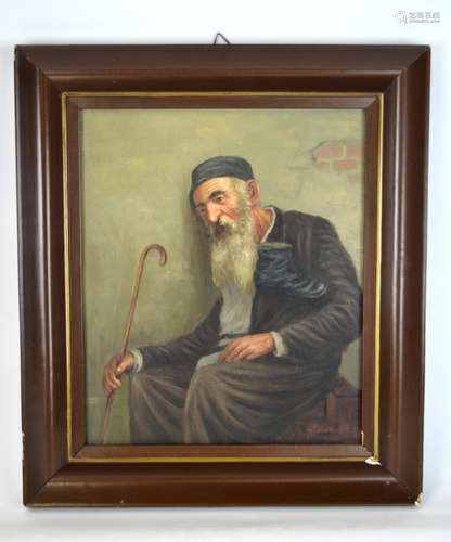 Oil Painting on Board Old Jewish Man Signed