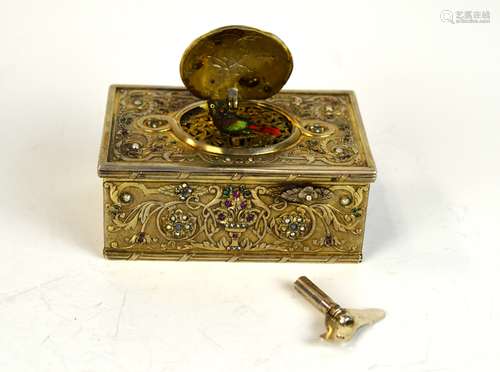 Silver Semi Precious Stones Singing Bird Music Box