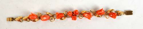 18K Gold Bracelet with Carved Coral Insert