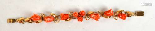 18K Gold Bracelet with Carved Coral Insert