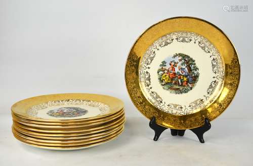 Ten Pcs Fleetwood China 22K Gold Rim Dinner Plates