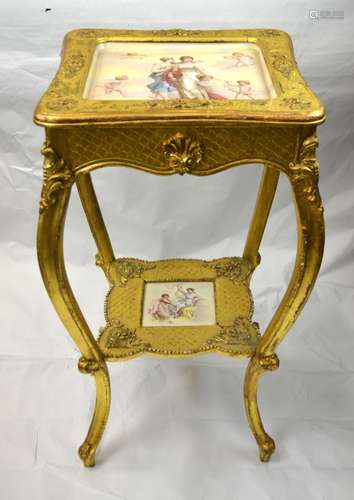 Gilt Wood Stand w. Vienna Porcelain Plaques Insert