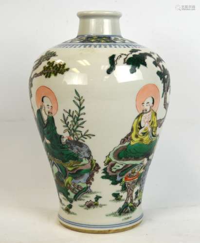 Chinese Famille Verte Vase w Lohans