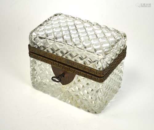 Sood Cut Crystal & Bronze Box w Key