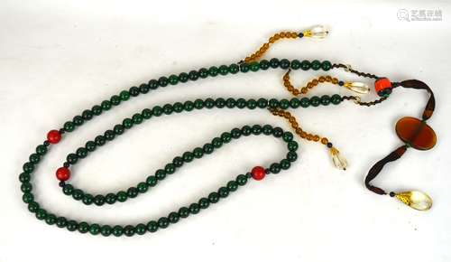 Chinese Green Jade Beads Court Necklace