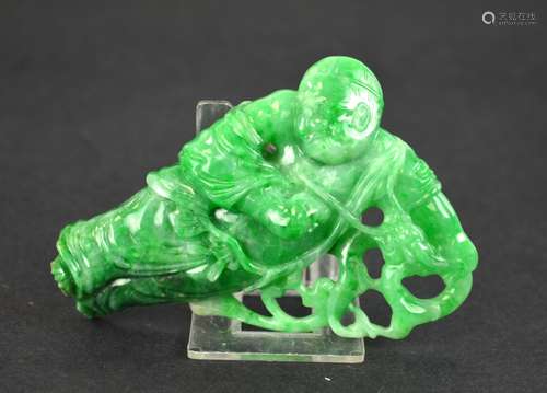 Chinese Carved Green Jadeite Figure