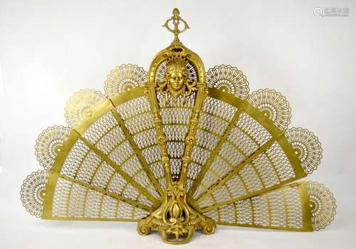 French Fan-Shaped Fire Screen with Figure