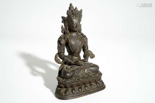 A Chinese bronze figure of Green Tara (Syamatara), Ming