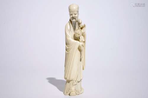 A Chinese ivory figure of an immortal, 19th C.