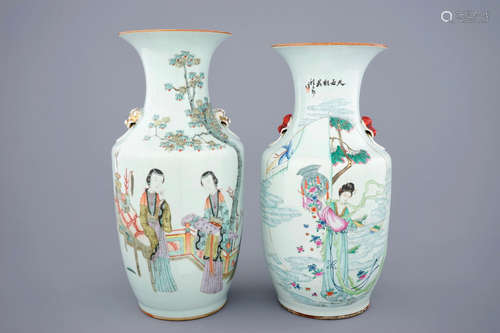 Two Chinese famille rose and qianjiang cai vases, 19/20th C.