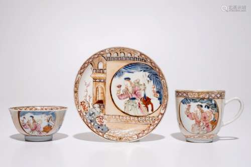 A fine and rare Chinese famille rose cup and saucer and a matching handled cup, Yongzheng