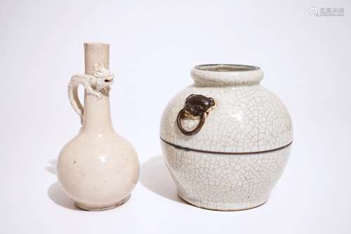 Two Chinese monochrome crackle glazed vases, 19th C.