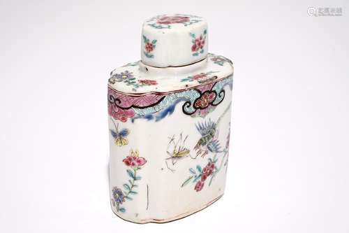 A Chinese hexagonal famille rose tea caddy, Qianlong