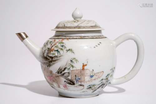 A Chinese silver-mounted grisaille-rose covered teapot, Yongzheng