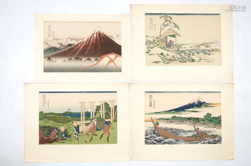 Ten Japanese woodblocks, incl. works by Hokusai, 19/20th C.