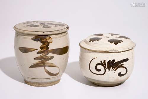 Two Chinese Cizhou covered bowls, Song and Ming