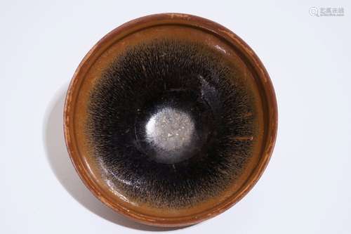 A Chinese Jian black and brown glazed hare's fur tea bowl, Song