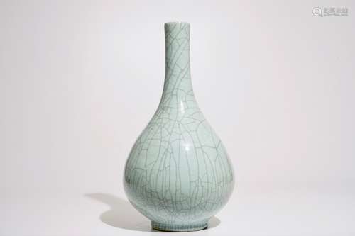 A Chinese monochrome celadon crackle glazed vase, 20th C.