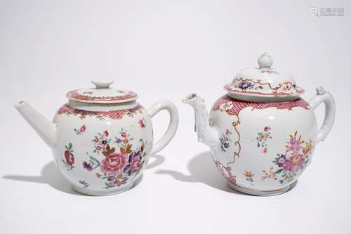 Two Chinese famille rose export porcelain teapots and covers, Qianlong