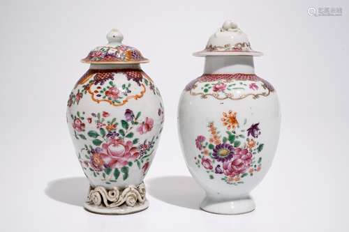 Two Chinese export famille rose tea caddies and covers, Qianlong