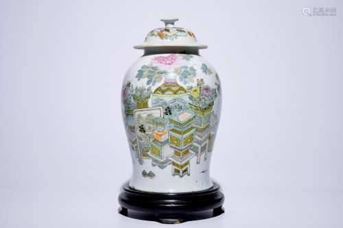 A Chinese qianjiang cai vase and cover with 