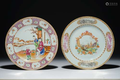 Two Chinese famille rose export porcelain plates, Qianlong