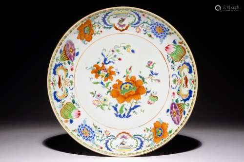 A Chinese famille rose export 'Pompadour' dish, ca. 1745