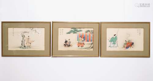 Three Japanese paintings on paper, Meiji/Taisho, 19/20th C.