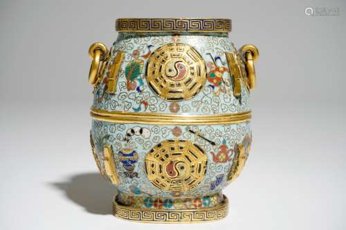 A Chinese cloisonne and gilt bronze hu vase, Jiaqing mark and poss. of the period, 19th C.