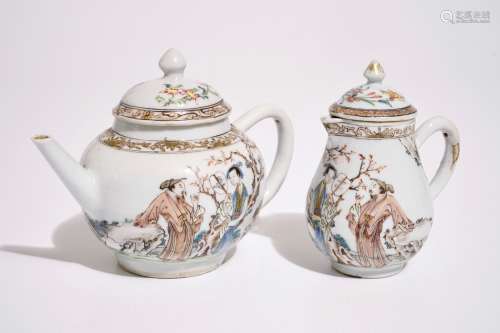 A fine Chinese famille rose teapot and matching milk jug, Yongzheng