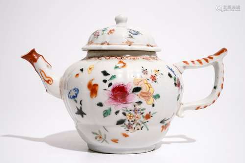 A Chinese famille rose teapot with floral design, Qianlong