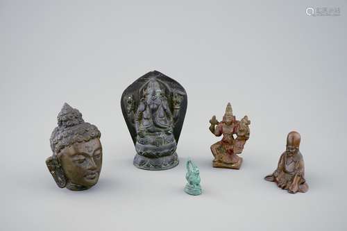 A lot of five various metal statues, Asia, 19/20th C.