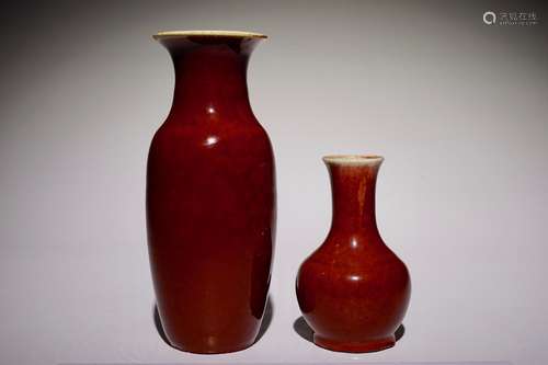 Two Chinese monochrome sang-de-boeuf-glazed vase, 19/20th C.