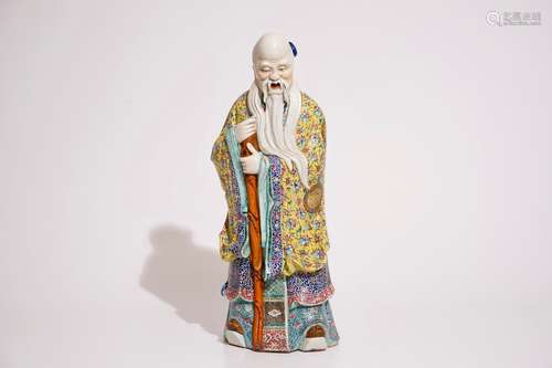 A tall Chinese famille rose figure of Shou Lao, 19th C.