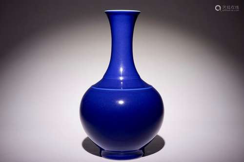 A Chinese monochrome blue-glazed bottle-shaped vase, Guangxu mark and of the period