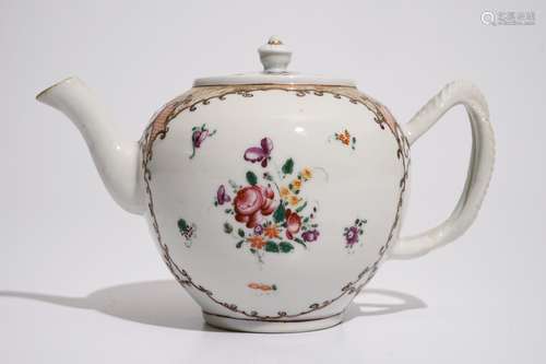 A Chinese famille rose export teapot with twisted handle, Qianlong