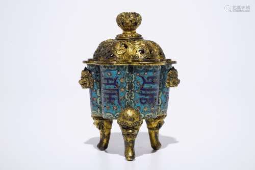 A Chinese cloisonne and gilt bronze incense burner, Qianlong mark, 18/19th C.
